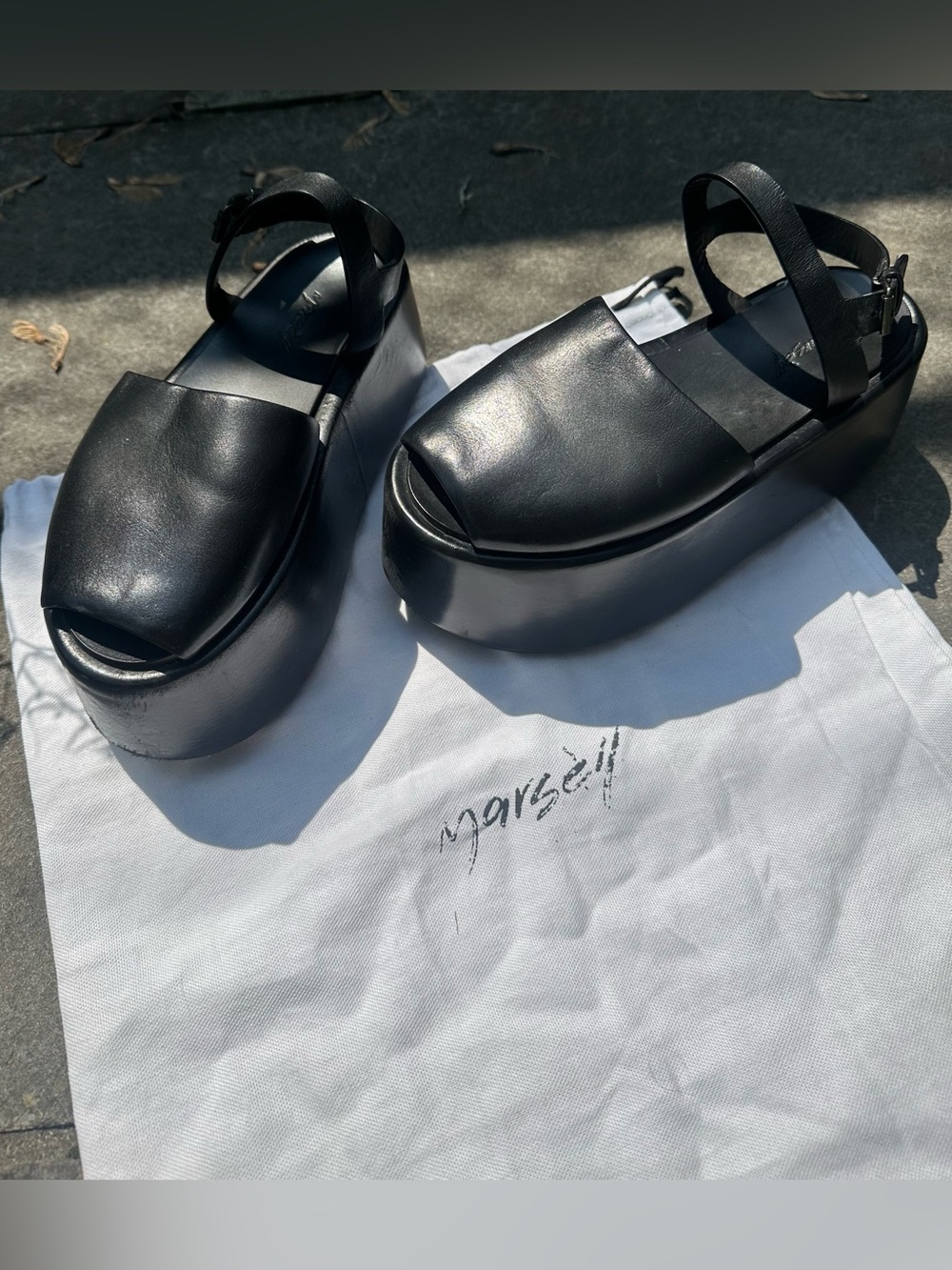 Marsell Black Leather Platform Sandals